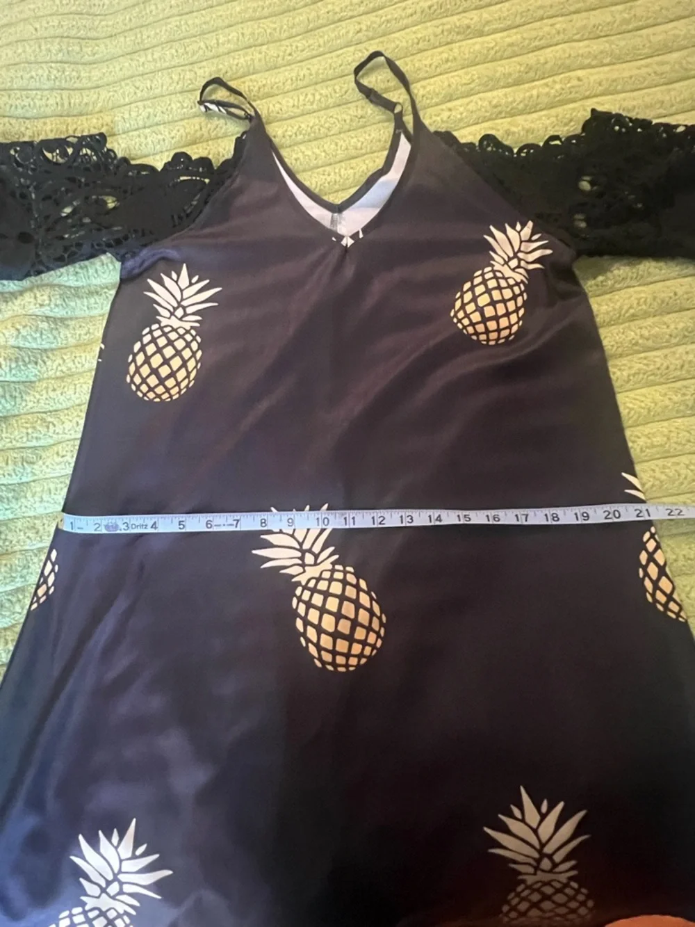 Black Pineapple Print Dress Adjustable Straps Lace Sleeve
Medium Boho - Picture 11 of 15
